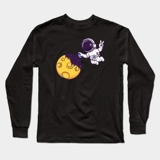 Cute Astronaut Spray Moon With Space Cartoon Long Sleeve T-Shirt